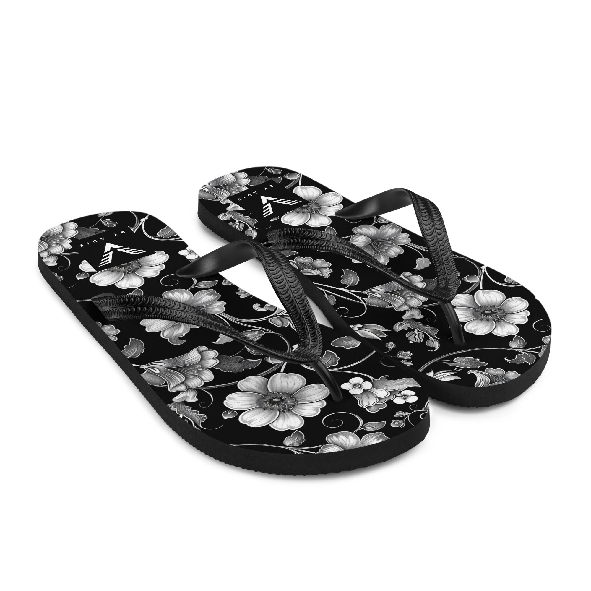 Midnight Floral Elegance Flip Flops - My Store