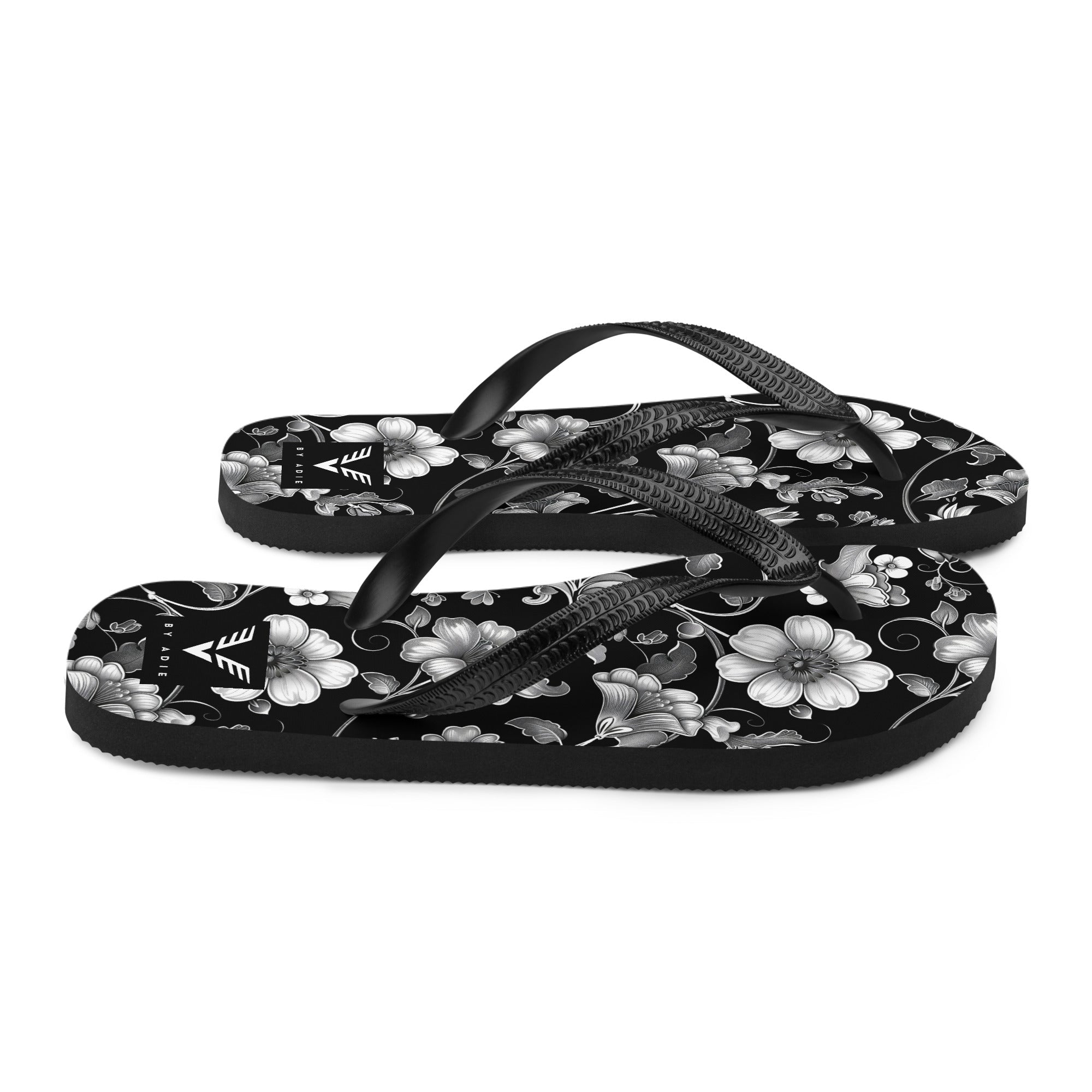 Midnight Floral Elegance Flip Flops - My Store