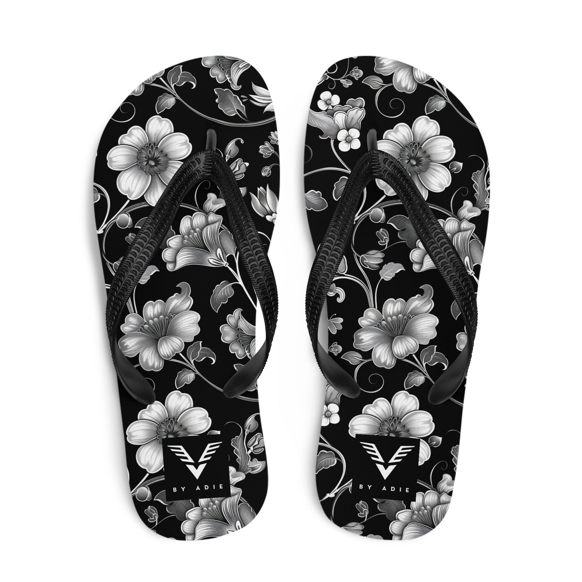 Midnight Floral Elegance Flip Flops - My Store