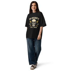 No Regrets Skull Oversized Streetwear Organic T-Shirt - By Adie