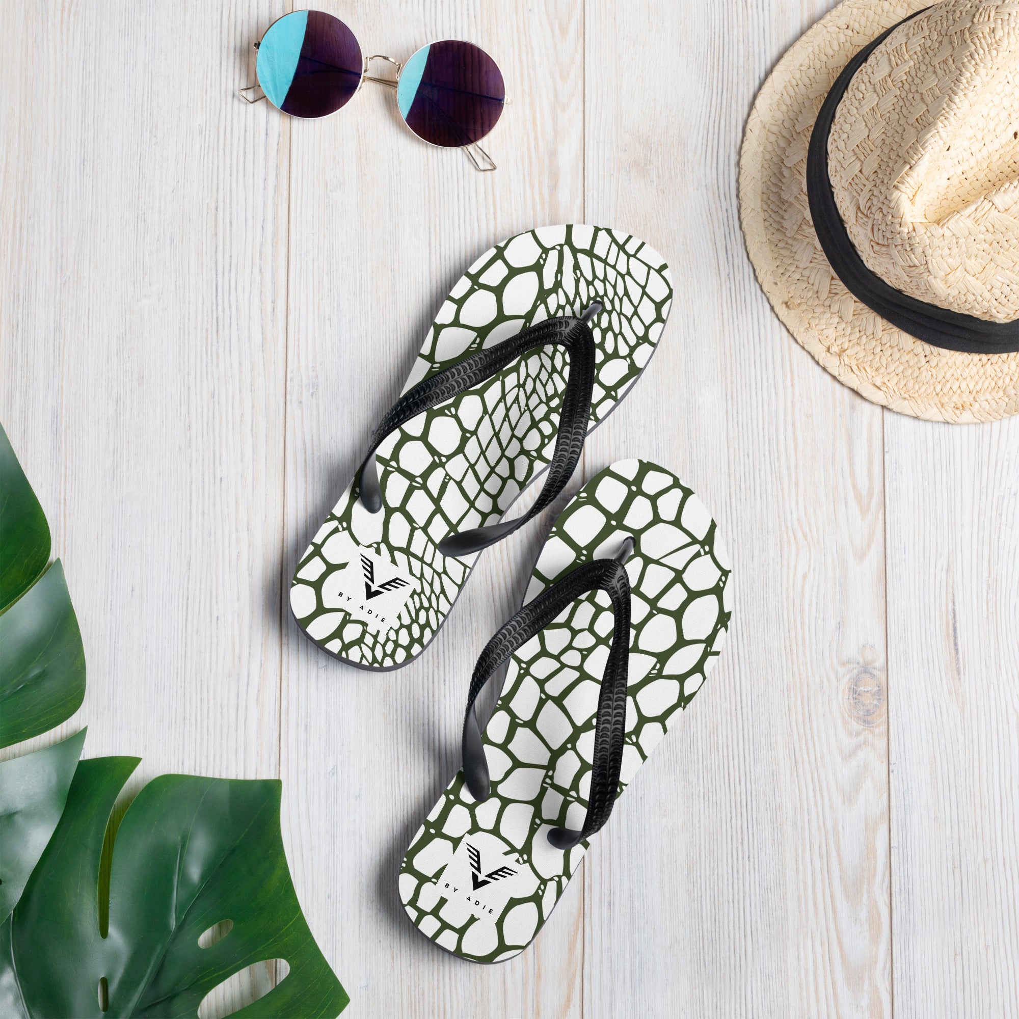 Olive Reptile Luxe Flip Flops - My Store
