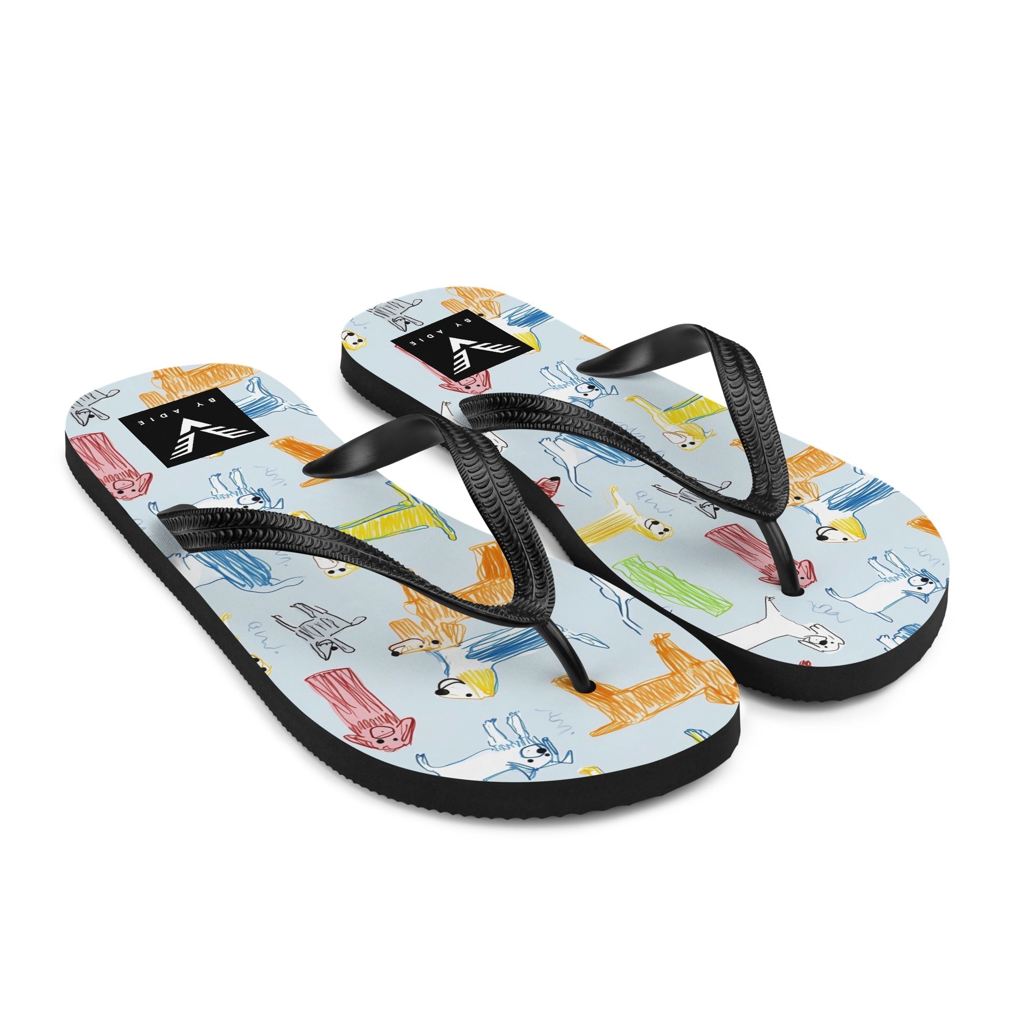 Puppy Sketch Flip Flops - My Store