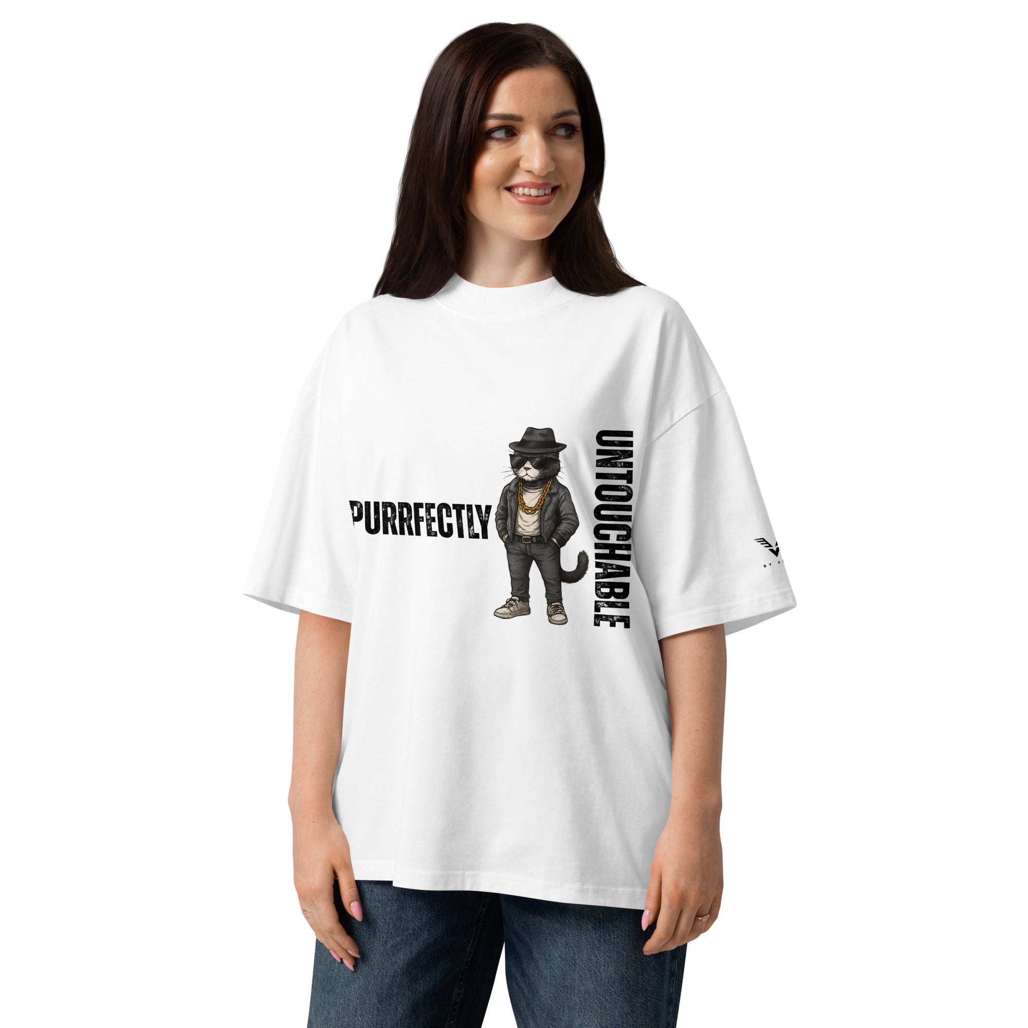 Purrfectly Untouchable Cat Oversized Organic Cotton T-Shirt - By Adie