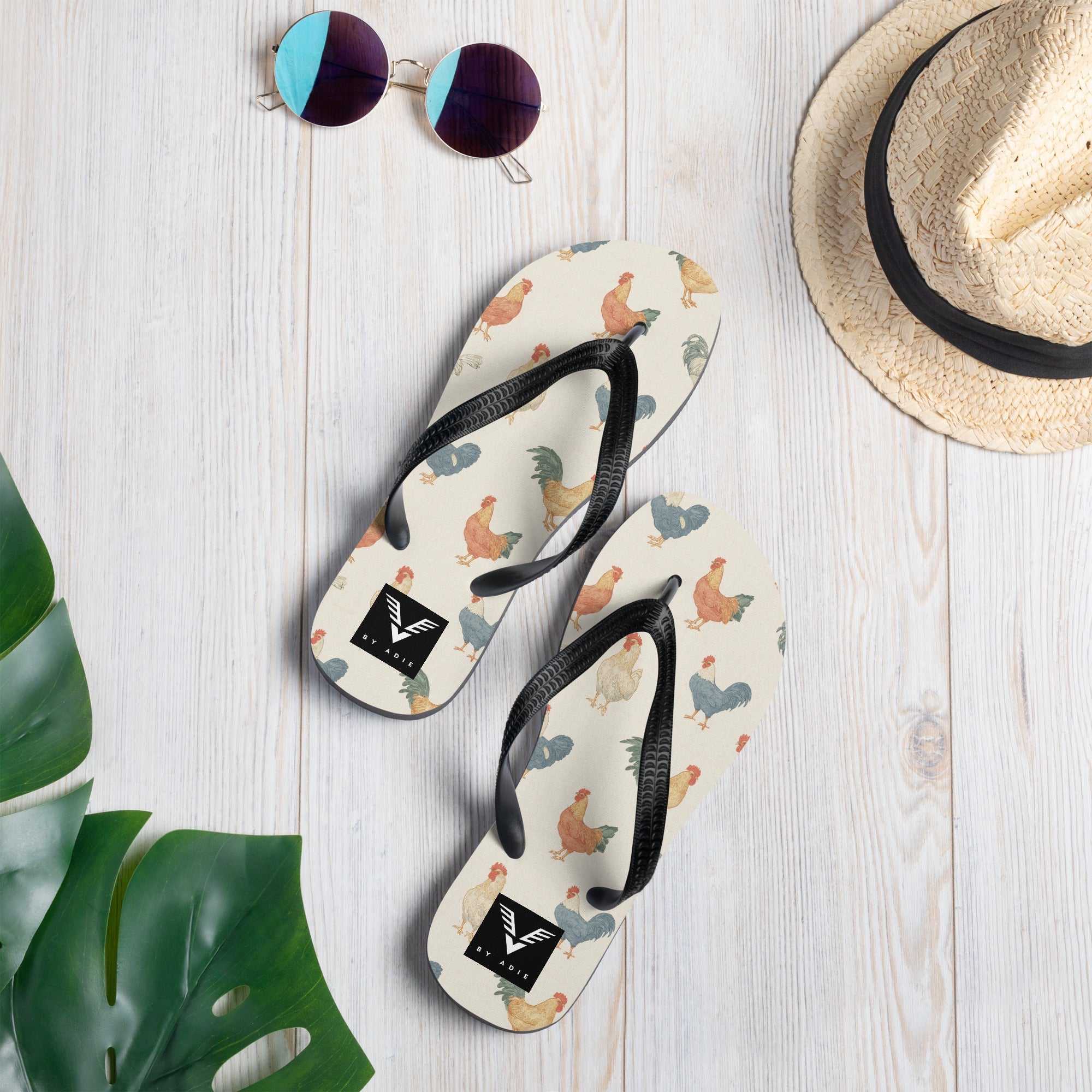 Rooster Pattern Flip Flops - My Store